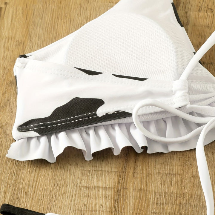 Dame triangel-bikini med frynse-detail og legende kødemønster Skovae