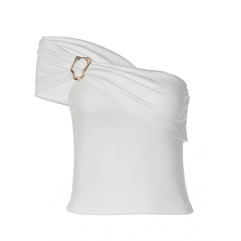 Damen Off-Shoulder Top mit dekorativem Schnallen-Detail Skovae