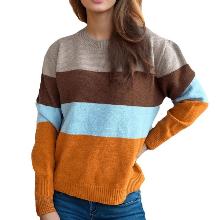 Kvinders moderne casual sweater med farverige blokstriber Stilla