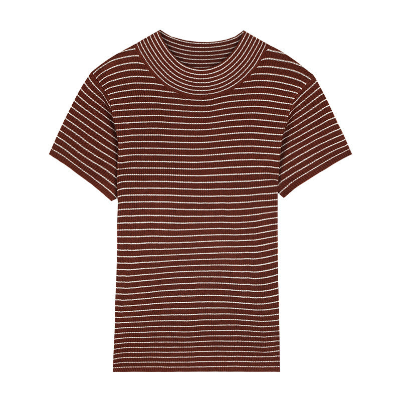 Dame elegant kortærmet top med struktureret ribdesign og moderne rundhalsudskæring Stilla