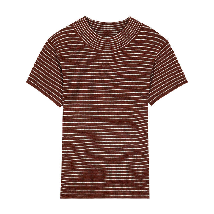 Dame elegant kortærmet top med struktureret ribdesign og moderne rundhalsudskæring Stilla