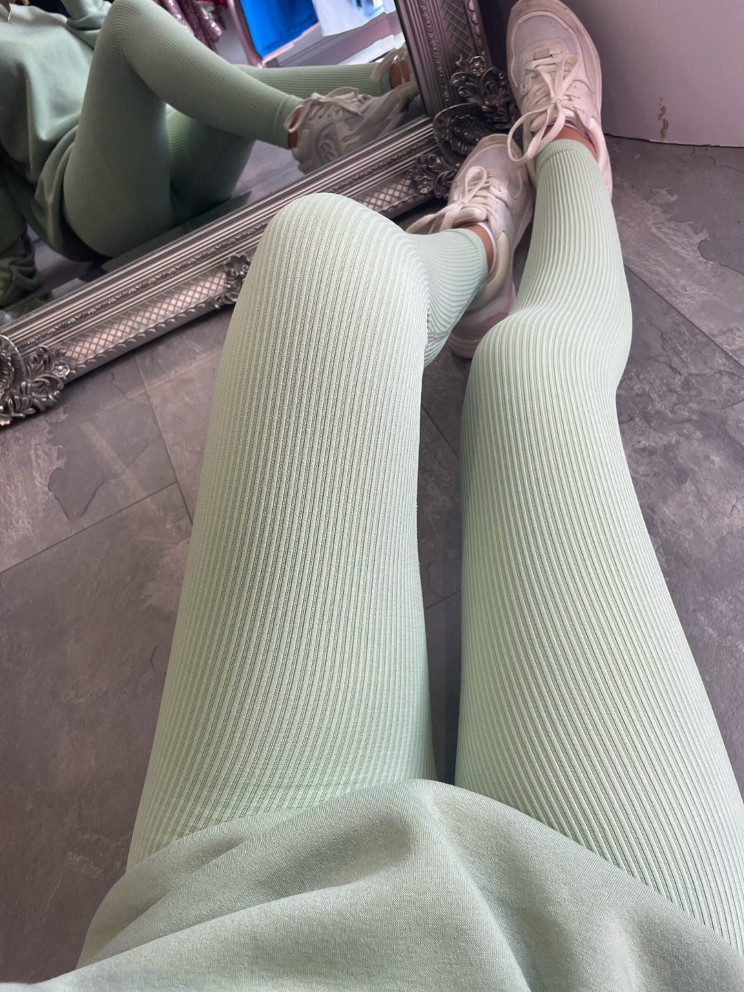 Dame Høj Kvalitet Ribbet Design Leggings med Høj Talje Skovae