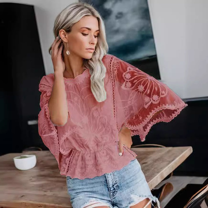 Dame luftig bluse med floralt design Stilla