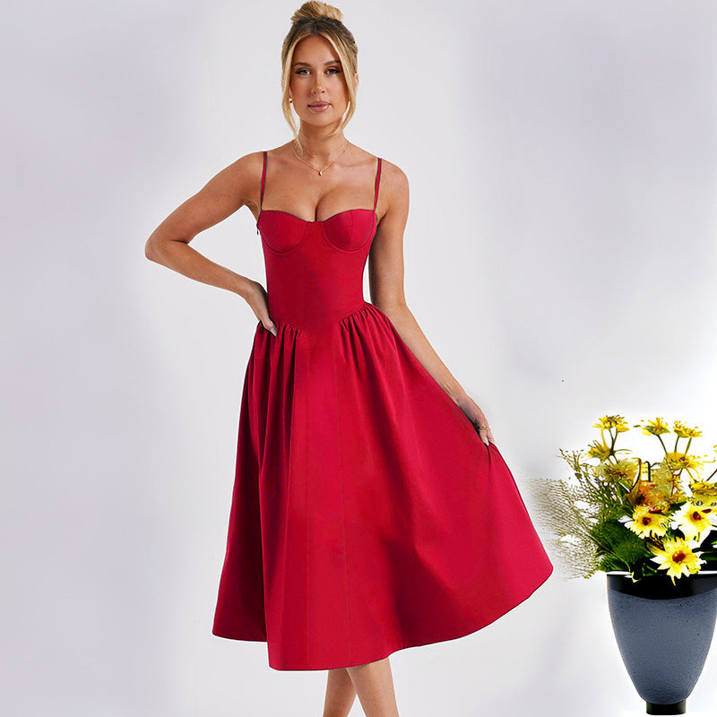 Dame Midikjole med elegant Bustier-overdel og flydende skirt Stilla