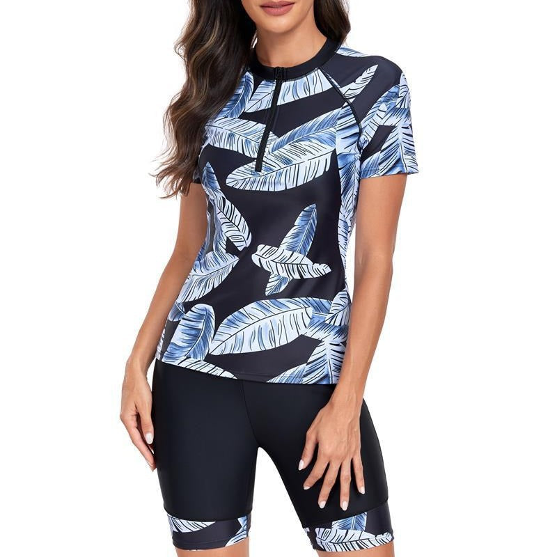 Dame sporty kortærmet bade sæt med blomsterdesign og åndbare materialer Stilla