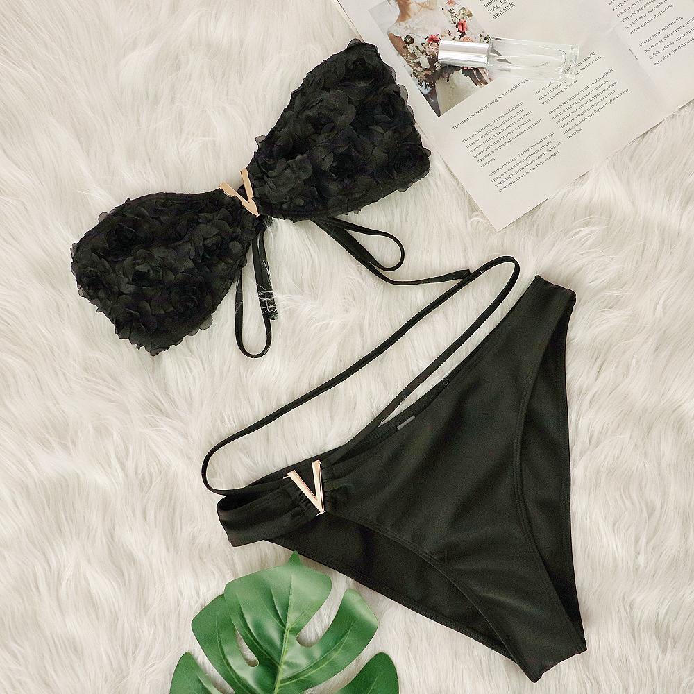 Dame Blomster Bandeau Bikini Sæt Stilla