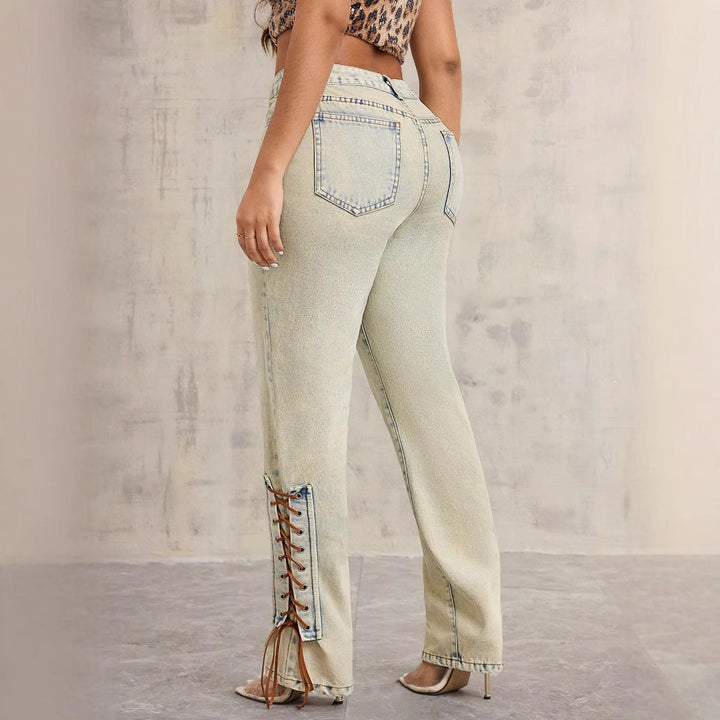 Kvinder Høj Talje Jeans med spændende snøre detaljer Stilla