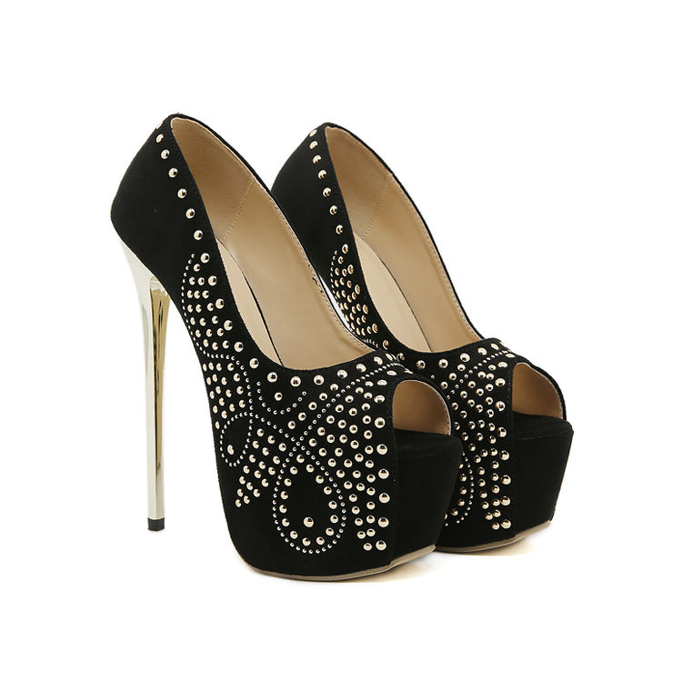 Dame Peep-Toe High Heels med glitrende strassdetaljer og elegant plateau Stilla