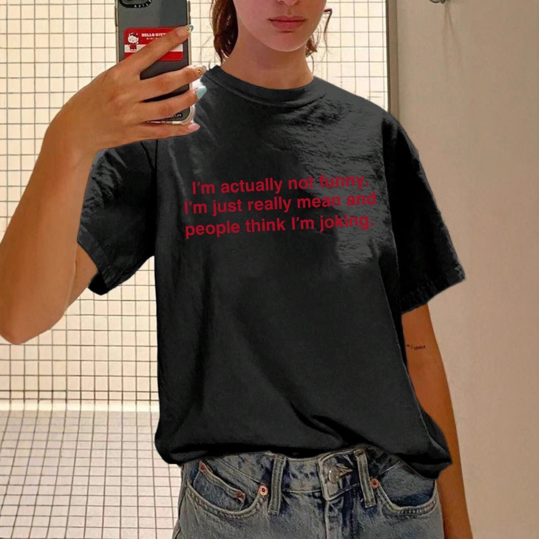Dame Statement T-shirt med humoristisk tekst Skovae