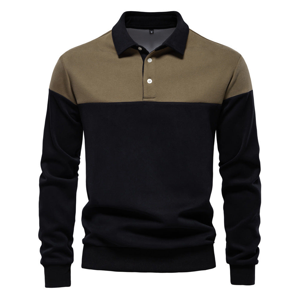 Herren nan sportsligt-elegant langærmet polo i rugby-stil med kontrasterende krave og bredt brystpaneel Skovae