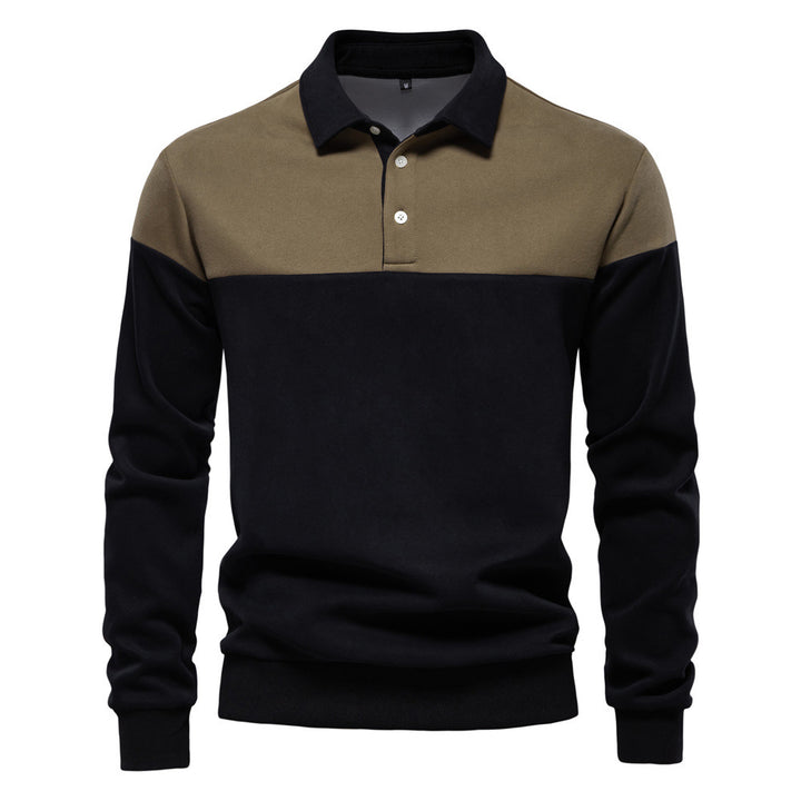 Herren nan sportsligt-elegant langærmet polo i rugby-stil med kontrasterende krave og bredt brystpaneel Skovae