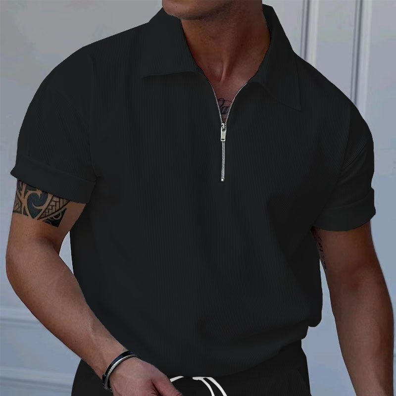 Herrer kortærmet polo-shirt med moderne lynlås og struktureret stof Stilla