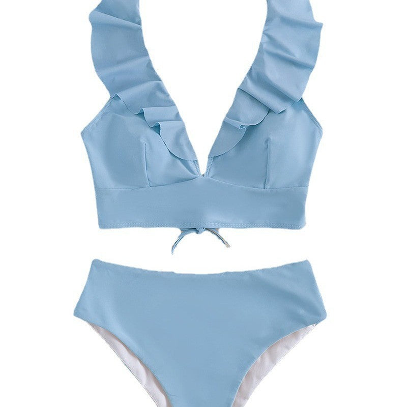 Dame højtaljet bikini med voluminøse rynker Skovae