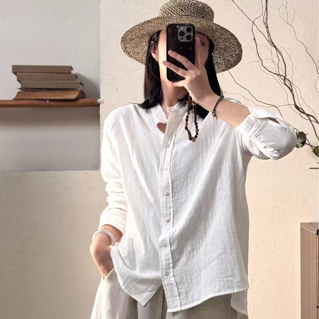 Femme Let Langærmet Button-Up Tunika-Skjorte Stilla