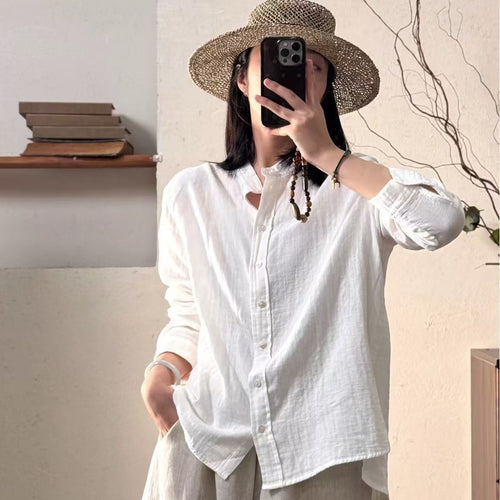 Femme Let Langærmet Button-Up Tunika-Skjorte Stilla