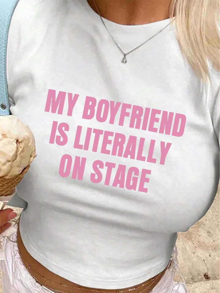 Dame Crop-T-Shirt med kreativt øjenmotiv og tourtryk Skovae