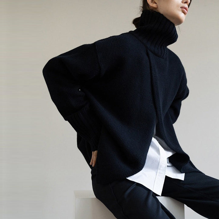 Damer Oversized Strikpullover med høj krave og afslappet snit Stilla