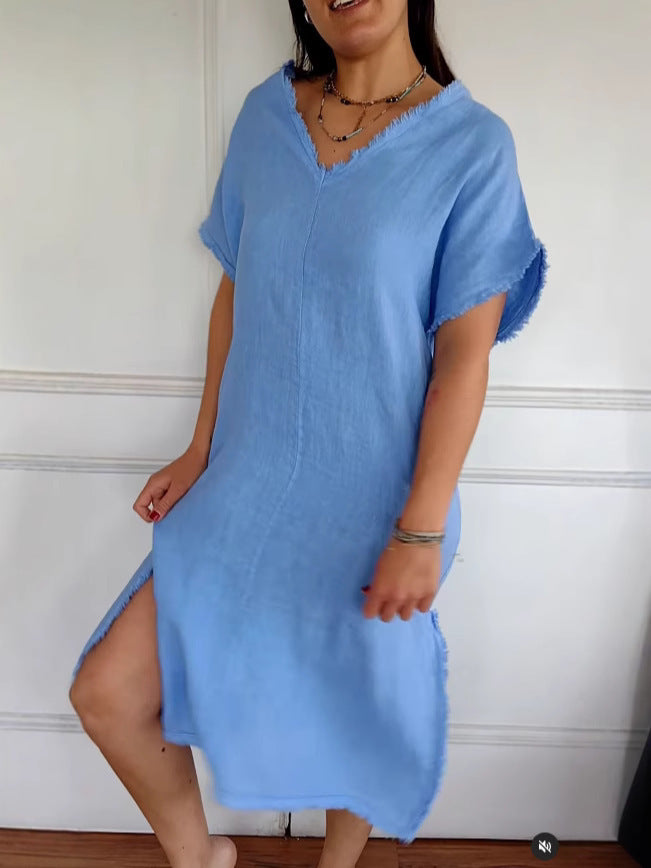 Dame Elegant Linned Midi Kjole Stilla