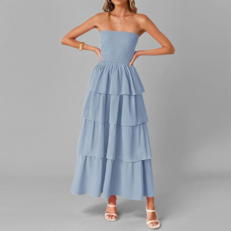 Kvinders maxi kjole med off-the-shoulder design og voluminøs tiered nederdel Stilla