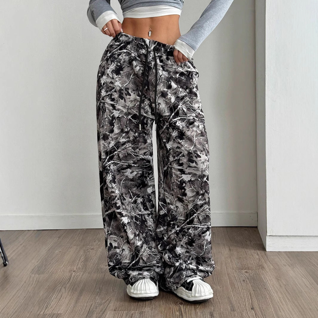Damer Behagelige fritidshose med blomsterdesign og elastisk talje Stilla