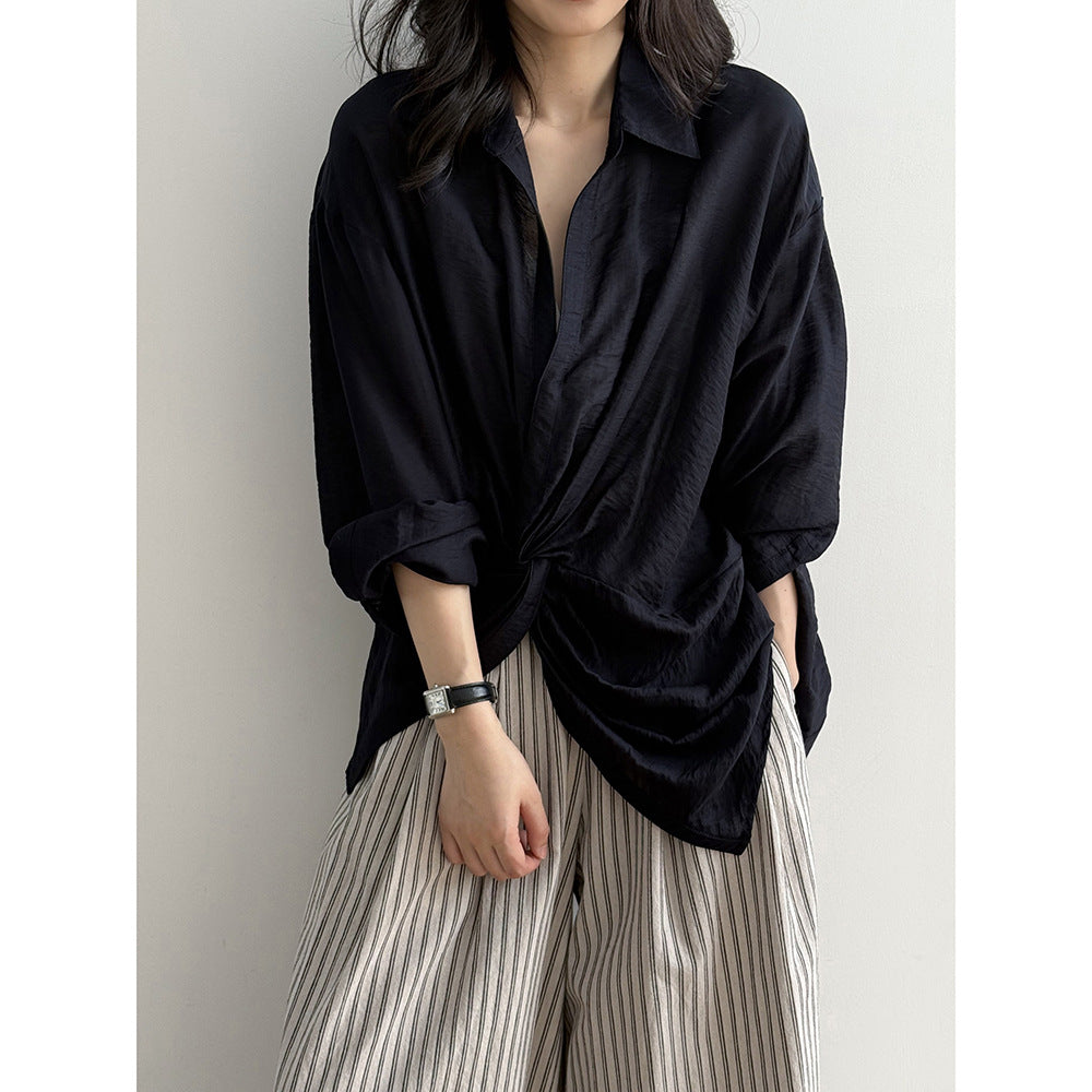 Dame casual bluse med dekorativt knude detaljer og åndbart stof Stilla