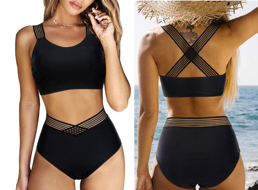 Dame Sporty Bikini med trendy Criss-Cross-top og høj talje Stilla