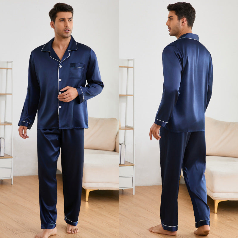 Herrer Satin Pyjamas Sæt med klassisk Krave og elegante Kontraststing Stilla