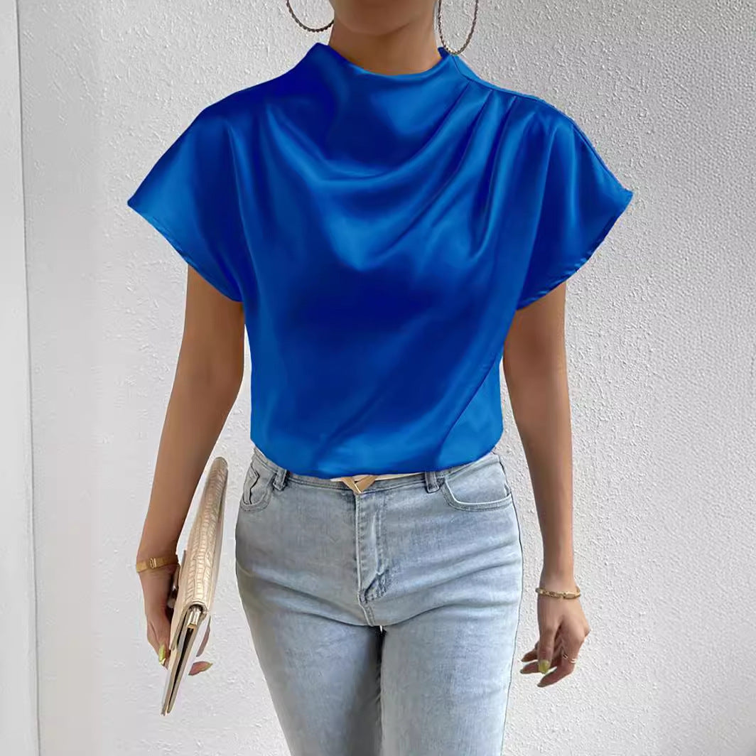 Dame elegant bluse med høj hals og flagrende ærmer Stilla