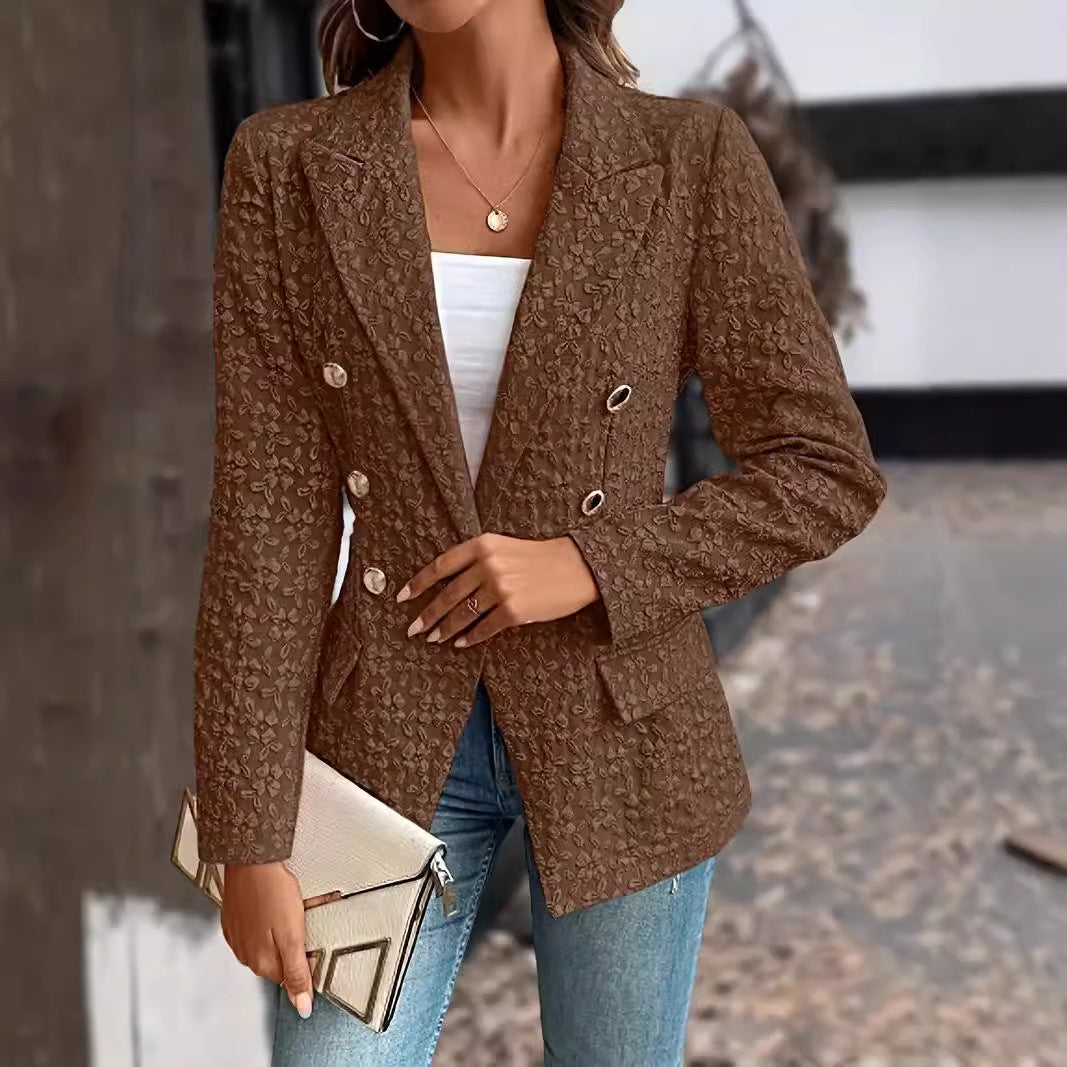 Dame elegant blazer med struktureret blomsterdesign og gyldne knapper Stilla