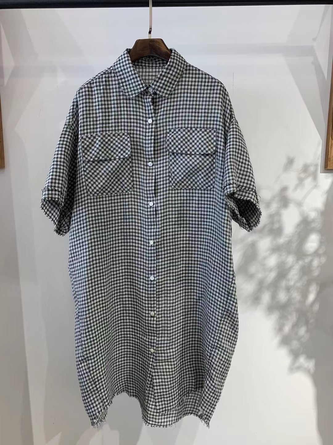 Dame Kortærmet Karo Button-Up Skjorte Stilla