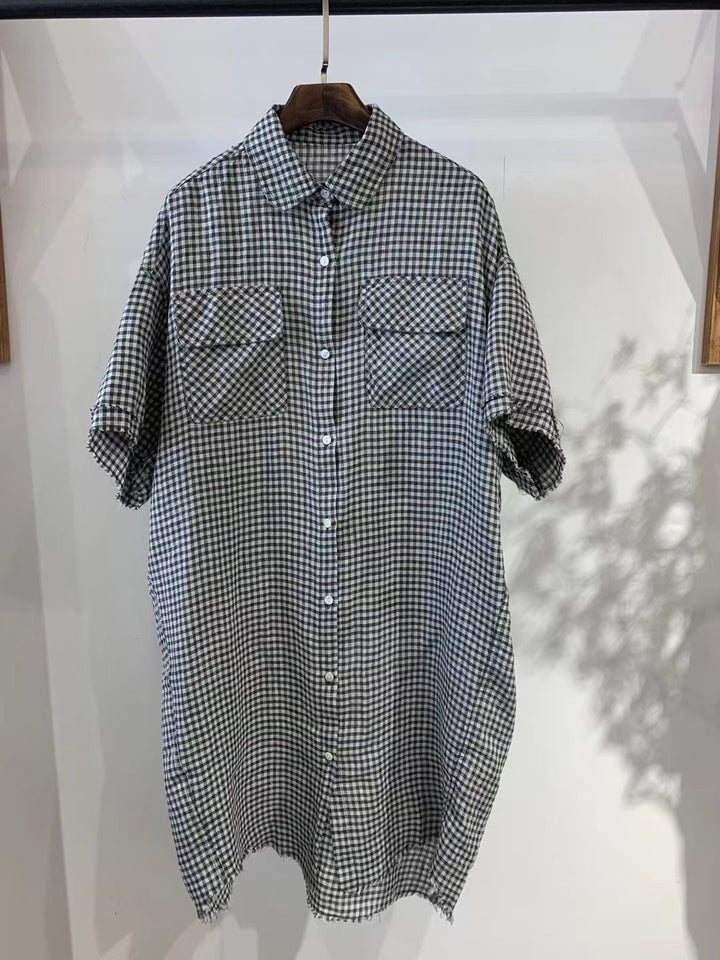 Dame Kortærmet Karo Button-Up Skjorte Stilla