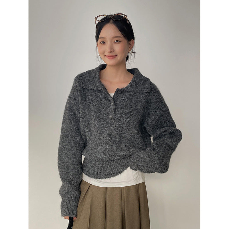 Dame sweater med voluminøse ærmer og fashionabel krave Stilla