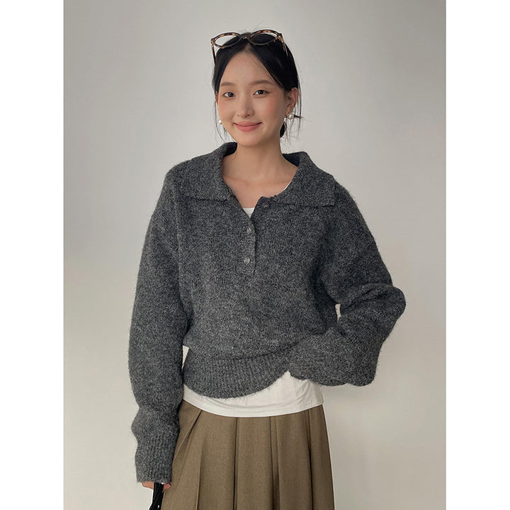 Dame sweater med voluminøse ærmer og fashionabel krave Stilla