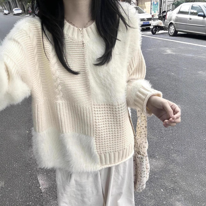 Kvinders chunky strikket sweater med varierende teksturer Stilla