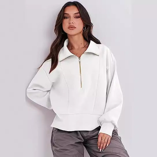 Dame Sweatshirt med halvdelen lynlås og blødt materiale Stilla