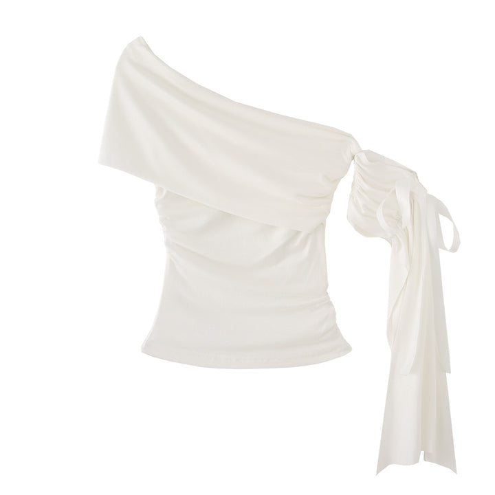 Dame asymmetrisk top med draperinger og dekorativ snor Stilla