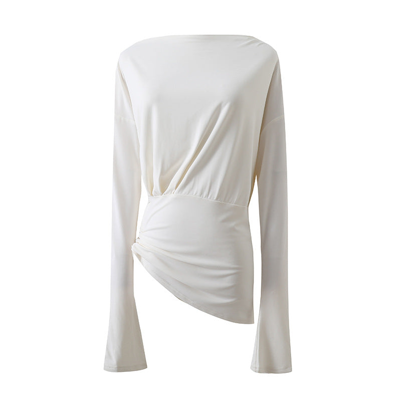 Dame asymmetrisk langærmet skjorte med elegant drapering Stilla