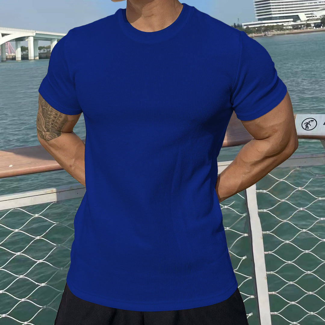 Herrer Sportslig Kortærmet Rib-T-Shirt med kropsnær pasform Stilla