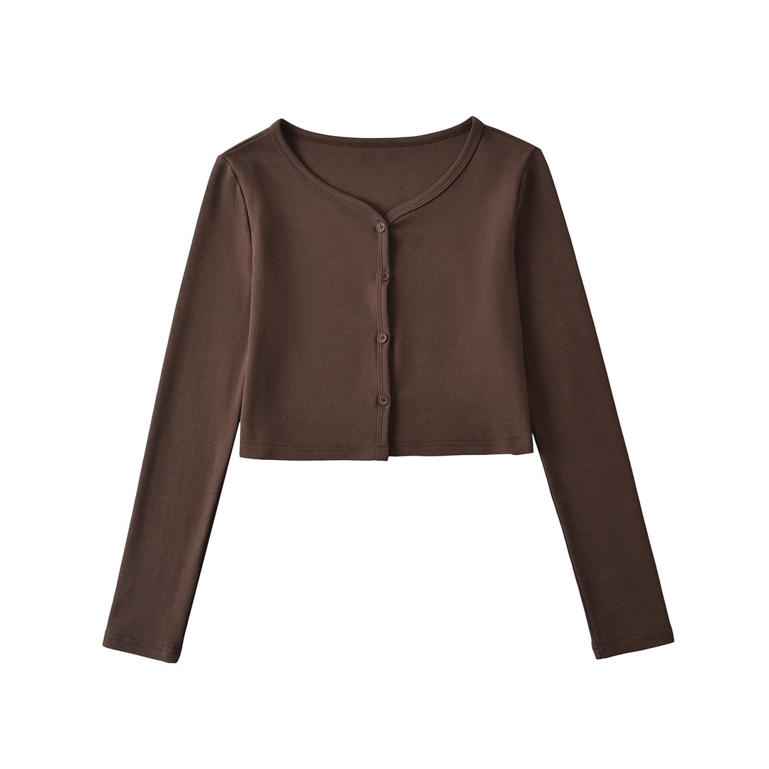 Dame Langærmet Crop-Top med elegant V-udskæring og knapbar design Stilla