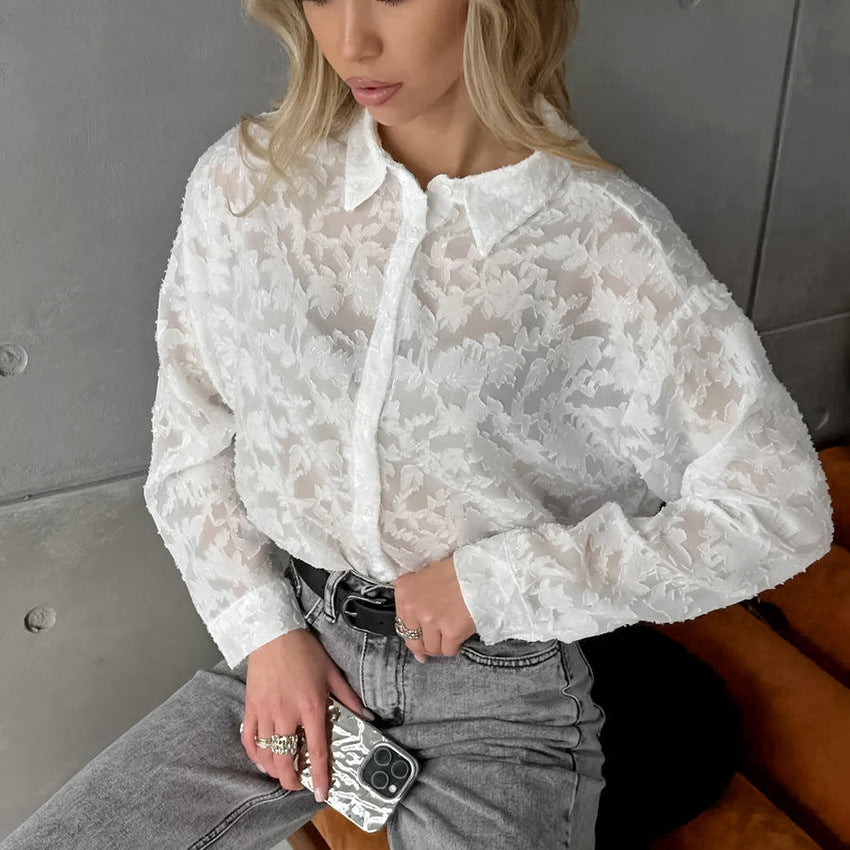 Dame Gennemsigtig Bluse med blomstret design og elegante detaljer Stilla
