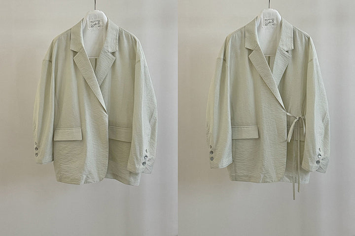 Dame afslappet oversized blazerjakke med justerbar taljesnor og skrå revers Stilla