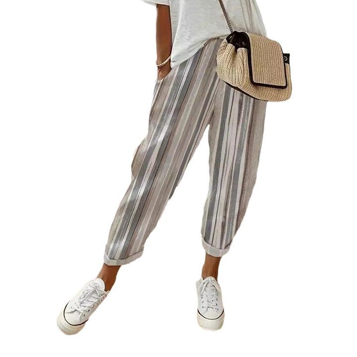 Dame afslappet stribet culotte-style bukser med elastisk talje og sidelommer Stilla