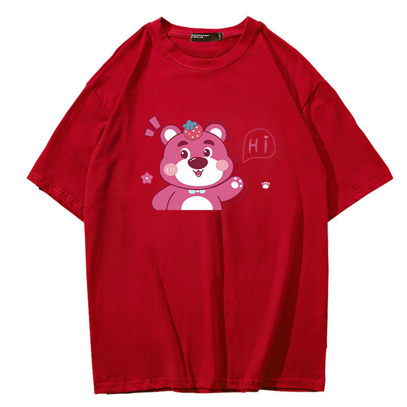 Dame T-shirt med muntert bjørnemotiv og afslappet oversized pasform Stilla