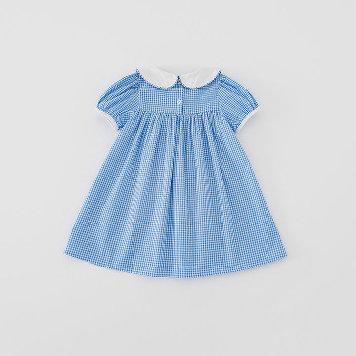 Pige Gingham Ternet Kjole med Kaninbroderi Stilla