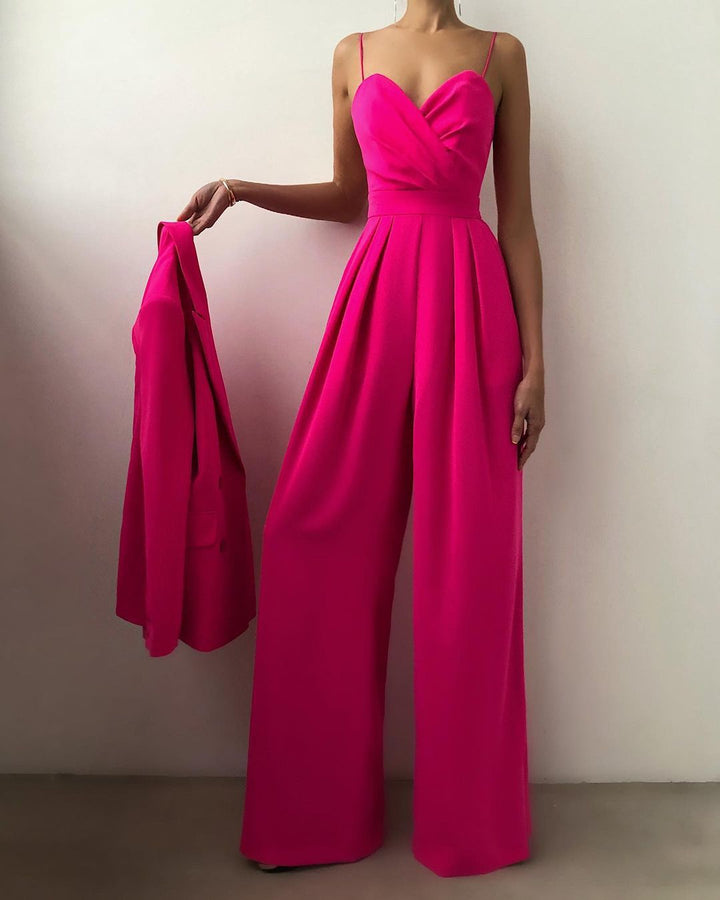 Dame elegant jumpsuit med dyb V-udskæring og vide ben Skovae