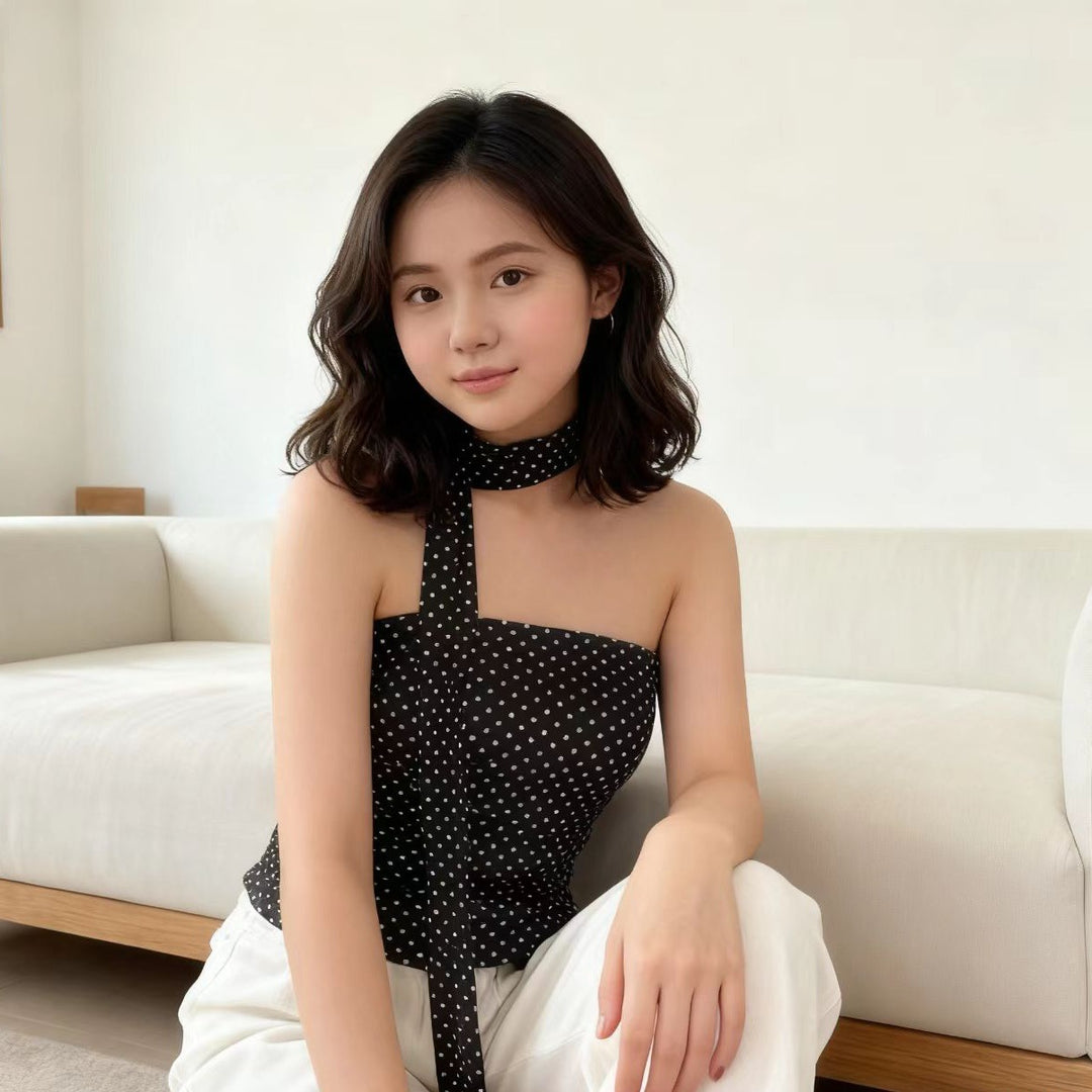 Dame Elegante Polka-Dots Overdel med smalt Bandeau og formende detaljer Skovae