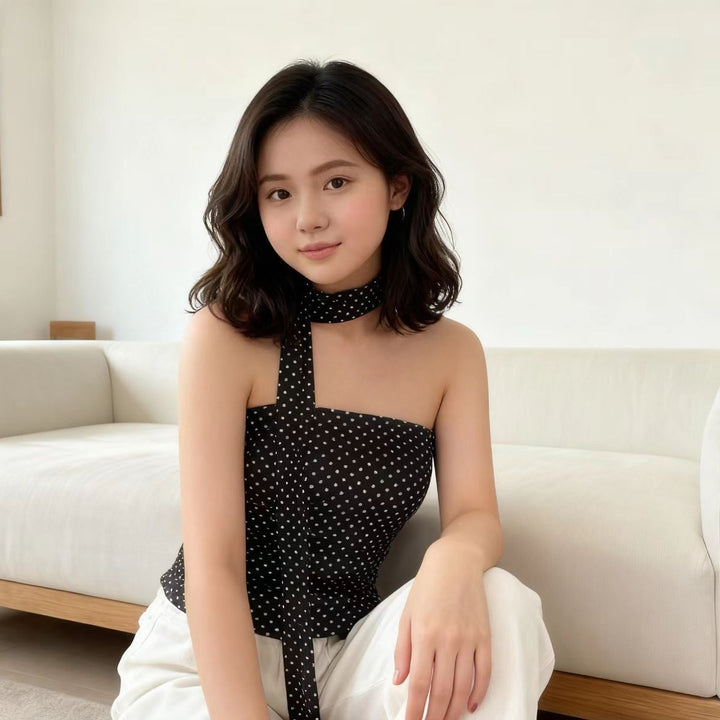 Dame Elegante Polka-Dots Overdel med smalt Bandeau og formende detaljer Skovae