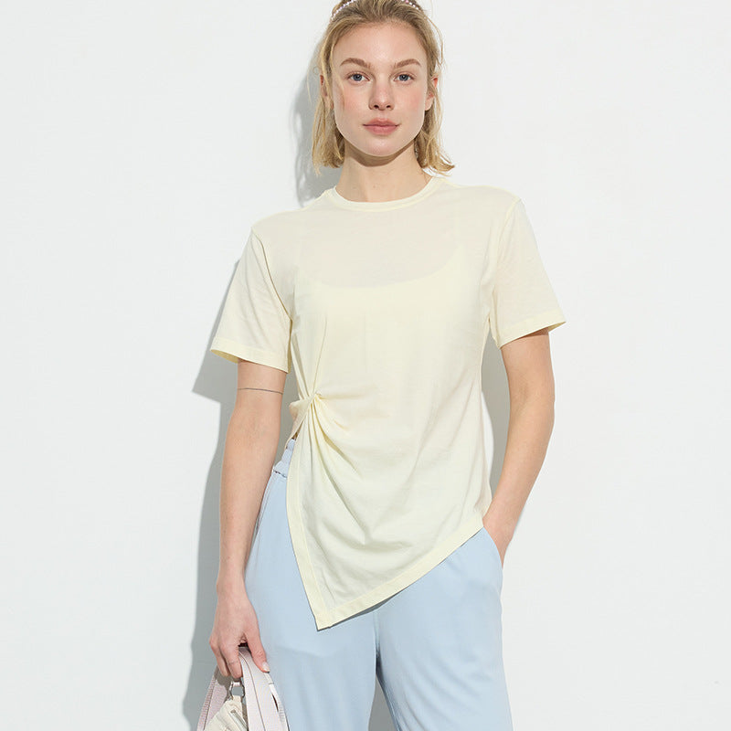 Dame asymmetrisk T-shirt med fashionable knude-detalje Stilla