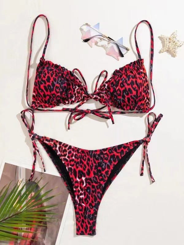 Dame justerbart bindebånd-leopardmønster-bikini-sæt Stilla
