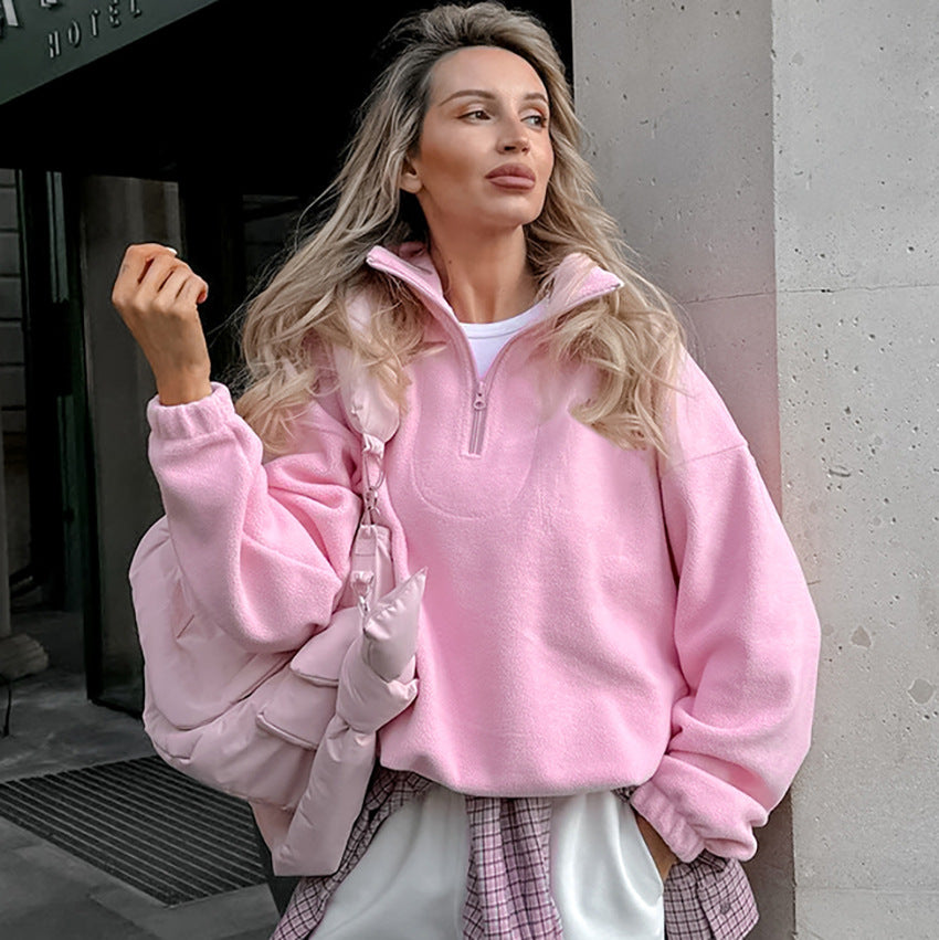Dame fleece pullover med kort lynlås og afslappet snit Stilla